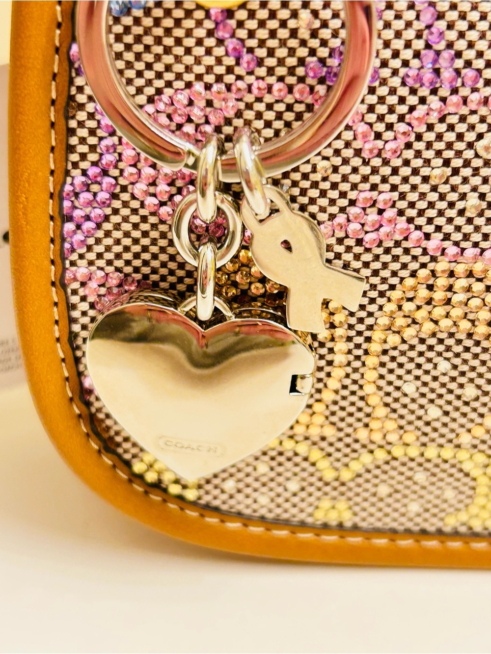 NWOT RARE Coach Y2K Cancer Awareness Heart Photo Keychain/ Bag Charm - Picture 8 of 14